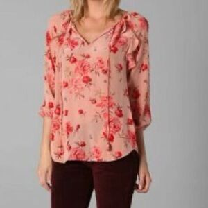 Rebecca Taylor 100%  Silk Rose Print Blouse Sz 8